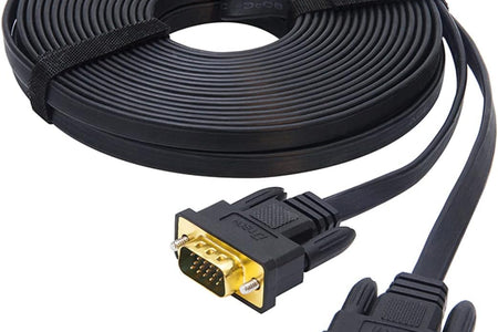 5M Ultra Thin Flat Type Computer Monitor VGA Cable Standard 15 Pin Male to Male Connector SVGA Wire 16 Feet - Black
