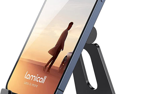 Adjustable Cell Phone Stand, Desk Phone Holder, Cradle, Dock, Compatible with Iphone 17 16 15 14 Air plus Pro Pro Max 13 12 X XS, 4-8" Phones, Office Accessories Gifts, All Smartphone, Black